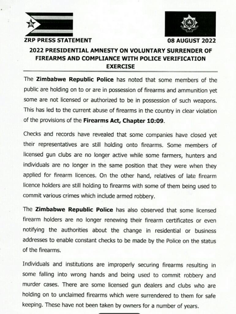 You are currently viewing Zim Police issues gun amnesty
